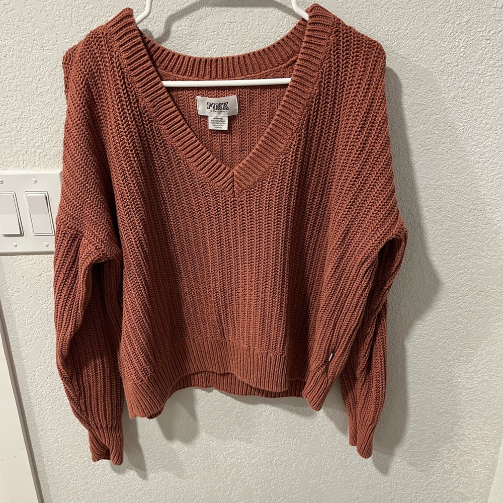 PINK Victoria's Secret V-Neck Sweater in Warm Rust